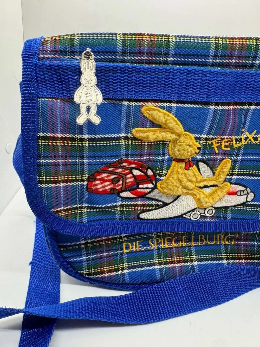 Die Spiegelburg Felix the Rabbit Blue Tartan Plaid Kids Small Shoulder Bag